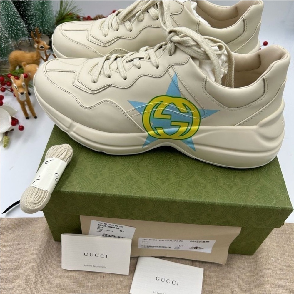 Men’s Gucci rython logo leather sneakers size 9 made in Italy - Picture 5 of 11